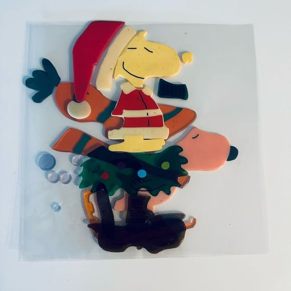 Vintage Snoopy Woodstock Christmas Window JELZ Set Of Two - Picture 3 of 14